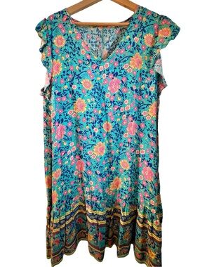 Floral V-Neck Ruffle Sleeve Summer Dress